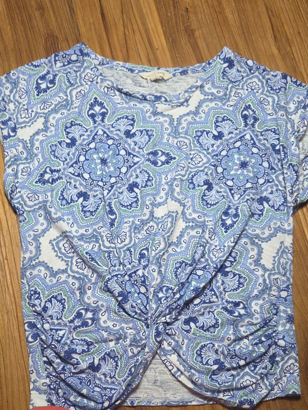 Blue Paisley Knot-Front Women's Top
